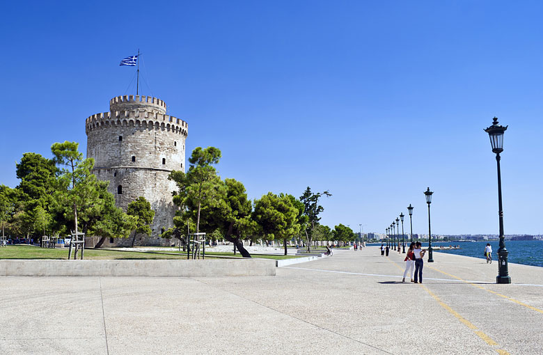 The White Tower on the seafront in Thessaloniki