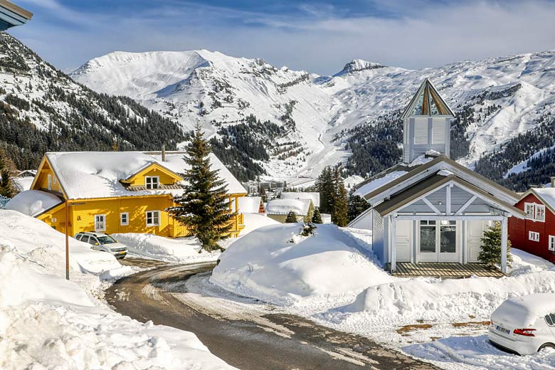 Colourful chalets of pretty Flaine, France Colourful chalets of pretty Flaine, France