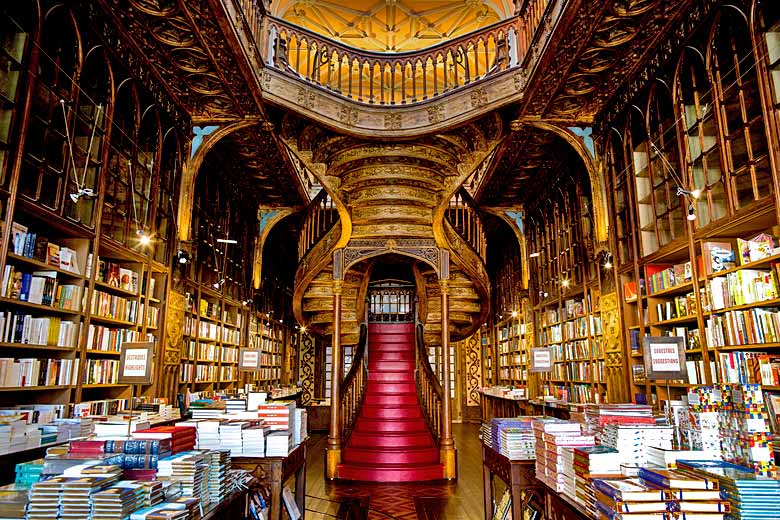 Intricate woodwork in the interior of Livario Lello bookstore Intricate woodwork in the interior of Livario Lello bookstore