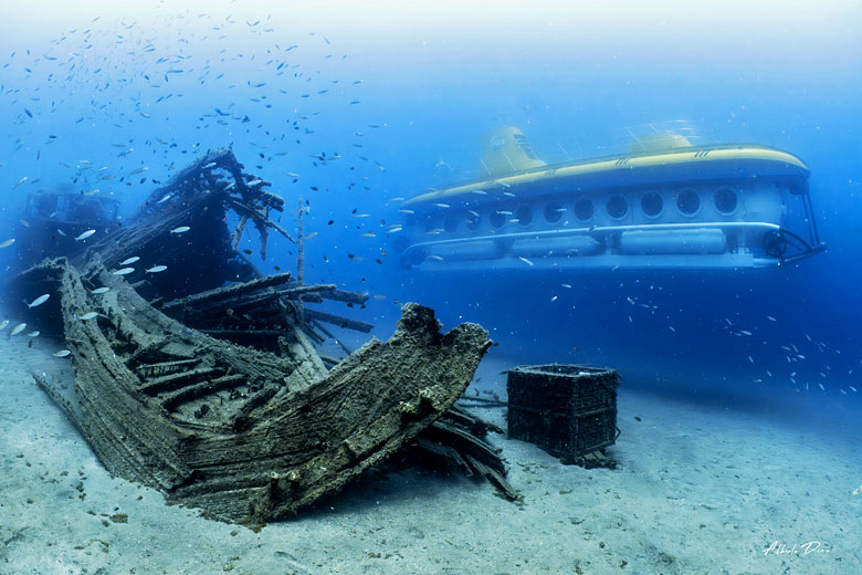 Go into the deep on a Yellow Submarine ride
