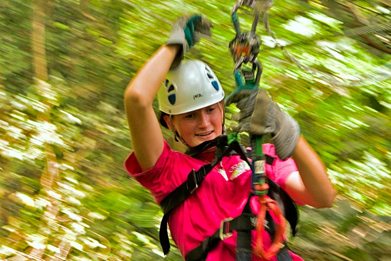 Ziplining through the rainforest canopy in St Lucia Ziplining through the rainforest canopy in St Lucia