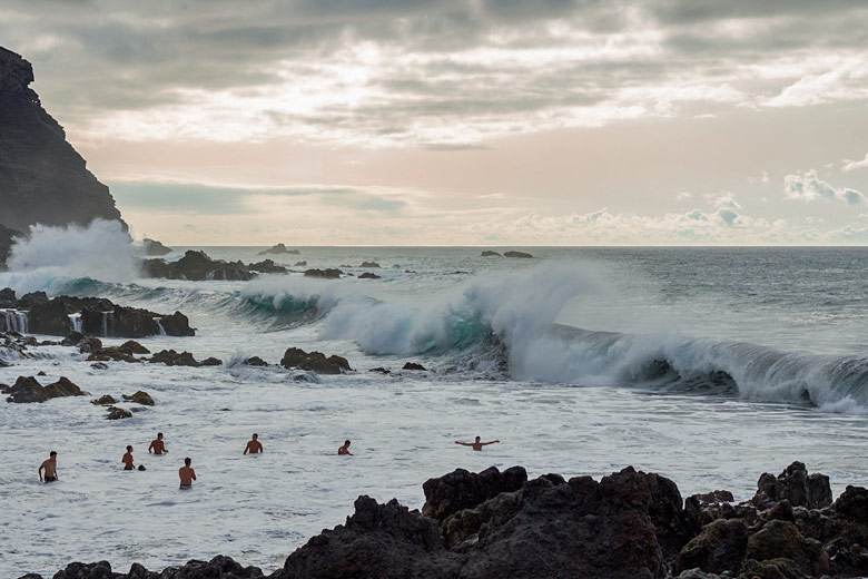 Bad weather in the Atlantic can produce large waves in Tenerife in December and January